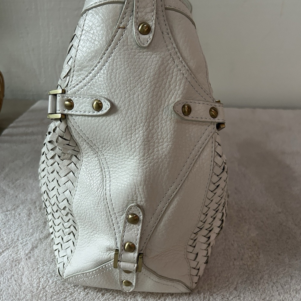 Cole Haan "Village Weave" SU06 Ivory Leather Woven Shoulder Bag Tote Boho Chic - Picture 3 of 12